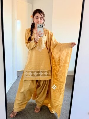 Hand-Embroidered Mustard Yellow Kurti